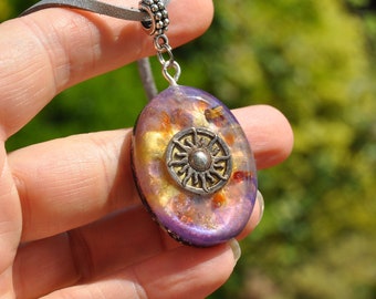 Sun Orgonite® with Carnelian Agate Pendant Necklace