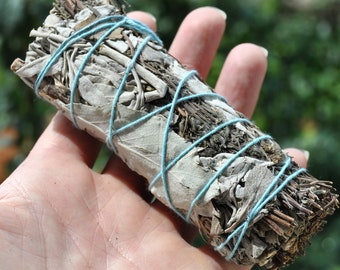 10CM THYME and White SAGE Smudge Smudging Stick Bundle   - 4"