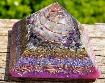 Golden Triangle Orgonite Pyramid Quartz, Amethyst, Rose Quartz - Made to Order