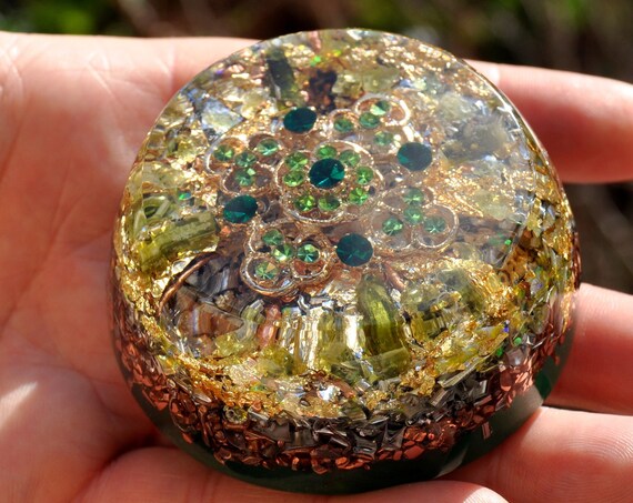 Green Tourmaline Orgonite® EMF Protection, Orgone Generator® with Clear Quartz Crystals