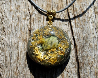 Large Green OPAL Orgonite® Pendant with 24K Gold