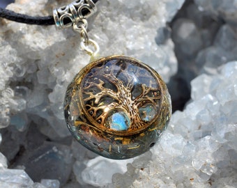White Precious Welo Opal Orgonite® Necklace, Tree of Life Pendant, Unisex