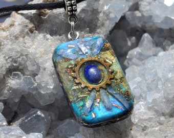 LAPIS LAZULI and raw blue Kyanite Orgonite® Pendant Necklace, Unisex