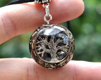 Black Tourmaline EMF Harmonizer Orgonite® Necklace, Tree of Life Pendant, Unisex