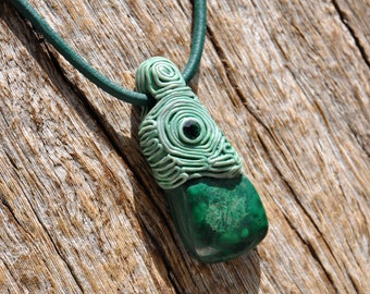 Malachite Gemstone Jewelry Clay Pendant Polymer Clay Pendant Healing Crystals Bloodstone Pendant Malachite Stone Pendant