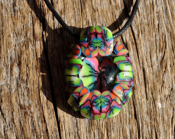 UV Blacklight Glass Pendant, Handsculpted Clay, Unique, Unisex - FREE Delivery