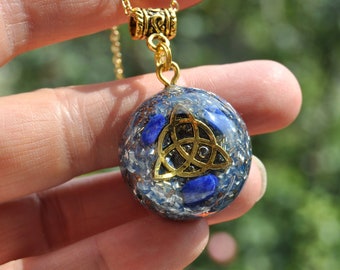 Lapis Lazuli Orgonite® Small Pendant Triskele Celtic Spiral Necklace - REDUCED Price