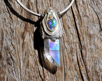 ANGEL AURA Quartz with Welo Opal Pendant Necklace - FREE Delivery !