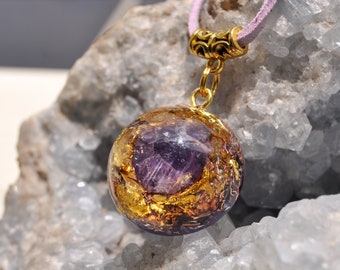 Amethyst Orgonite® pendant Necklace with 24k gold