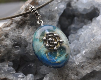 Spiral Galaxy Orgonite®  with raw blue Apatite Necklace