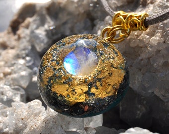 A MOONSTONE Orgonite® Pendant Necklace with 24K Gold