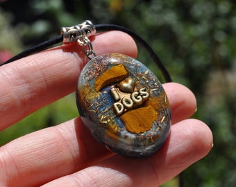 I love DOGS Orgonite®Pendant Necklace with raw Yellow Jasper