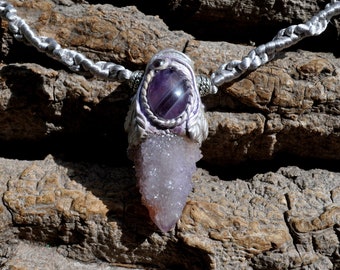 Lavender Spirit Quartz with Amethyst Clay Gemstone Pendant Necklace