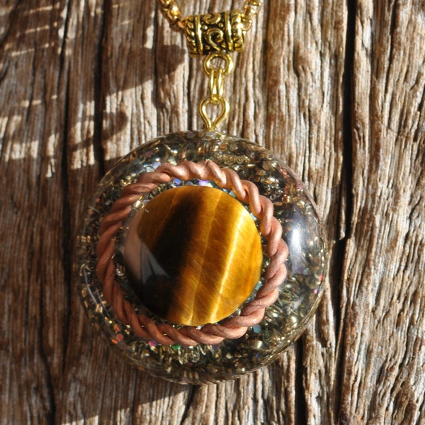 A TENSOR RING Tiger's Eye Orgone Orgonite® Pendant EMF Harmonizer Protection Necklace Unisex