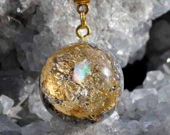 Welo Opal Orgonite® Pendant with 24k Gold,  Unisex Jewellery - FREE Shipping !