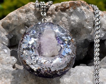 SPIRIT QUARTZ emf protection orgone Orgonite® Pendant with pure Silver, Unisex