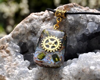 Gear Wheel Green Tourmaline Orgonite® Pendant Necklace