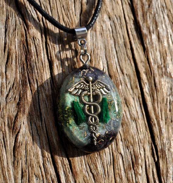 KUNDALINI CADUCEUS MALACHITE Emf Harmonizer Orgonite® Pendant Necklace Oval
