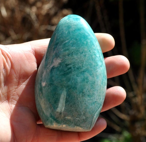 A AMAZONITE Flame Sculpture Freeform  264 grams - 9.31 Oz  Polished Freestanding