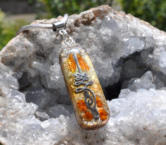 Umalome Pendant with orange Kyanite | EMF Protection and Healing Energy Jewelry