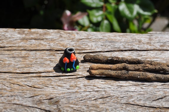Three Homemade Lavender and Patchouli Incense Sticks with tiny UV Mushroom Holder Clay  -FREE Shipping !