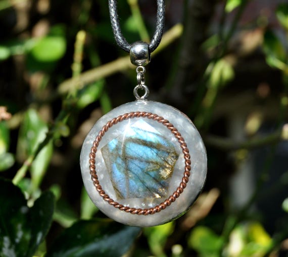 TENSOR Ring PENTAGON Labradorite Orgonite® Pendant EMF Cleanser Protection Necklace -  Unisex