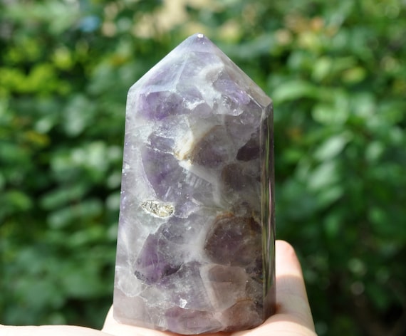 328g - 11.56 Oz Natural AMETHYST Tower Chevron Crystal  - Free Delivery !