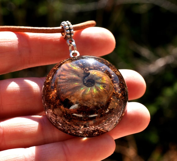Opalized Ammonite Orgonite® Orgone Pendant Necklace, Unisex Style