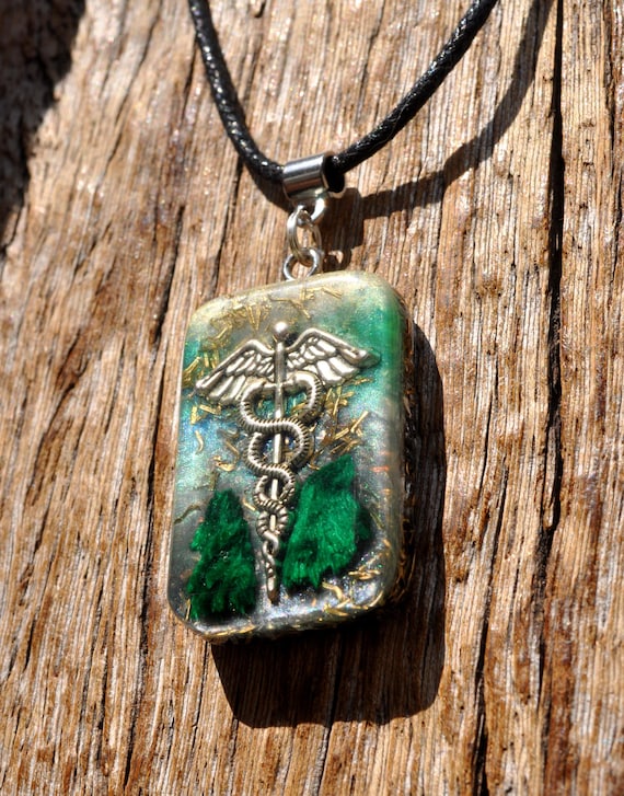 KUNDALINI CADUCEUS MALACHITE Emf Harmonizer Orgonite® Pendant Necklace
