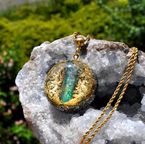 Aqua Aura Orgonite® Pendant Necklace EMF Harmonizer Necklace