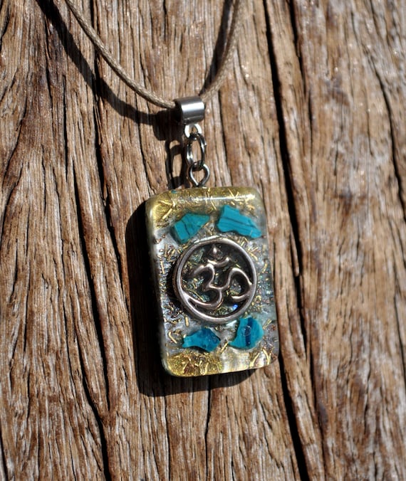 AUM Chrysocolla Orgonite Pendant – Handmade Crystal Necklace - EMF Harmonizer Unisex