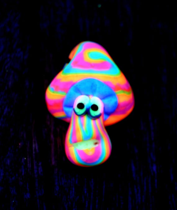 Colorful Handsculpted Mushroom Pendant | UV Necklace | Psychedelic Clay Jewelry