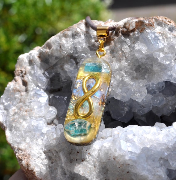 INDICOLITE blue Tourmaline Orgonite® Infinity Lemniscate Orgone Pendant Necklace - UNISEX