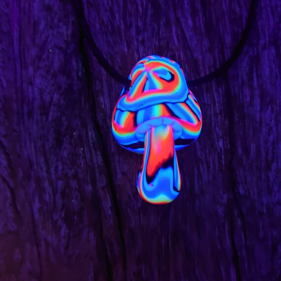 UV ACTIVE Mushroom Pendant Necklace - Glows in Blacklight  - Unisex