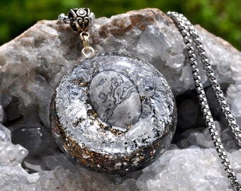 Large White Crazy Lace Agate Orgonite® Pendant with Pure Silver - Unisex Energy Balancing Necklace