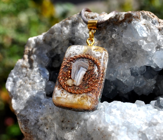 Copper Tensor Pendant Orgonite® Orgone Necklace Agate and Rhodizite