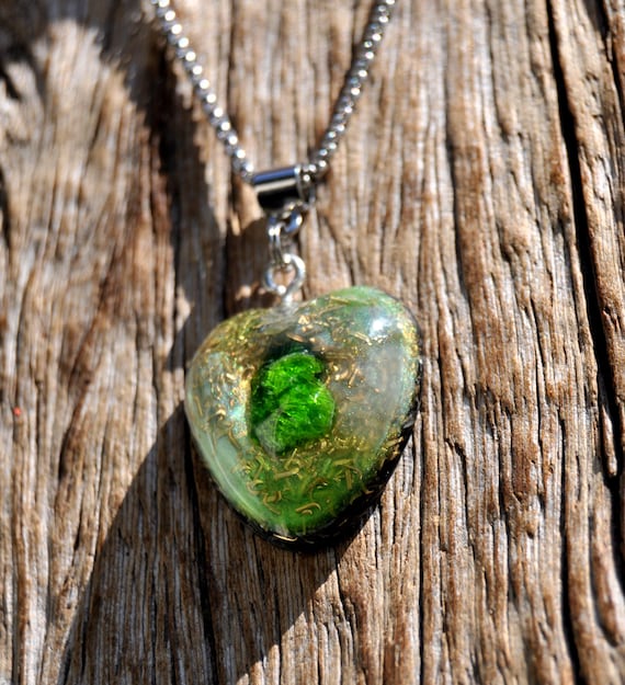 CHROME DOPSIDE HEART Orgonite® Orgone Pendant Necklace, Love Gift