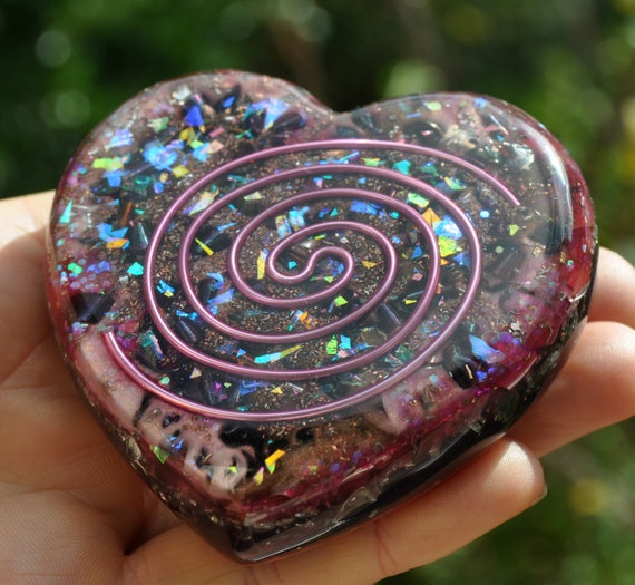 Handmade Heart Orgonite Generator: Shungite, Rose Quartz & SBB Coil