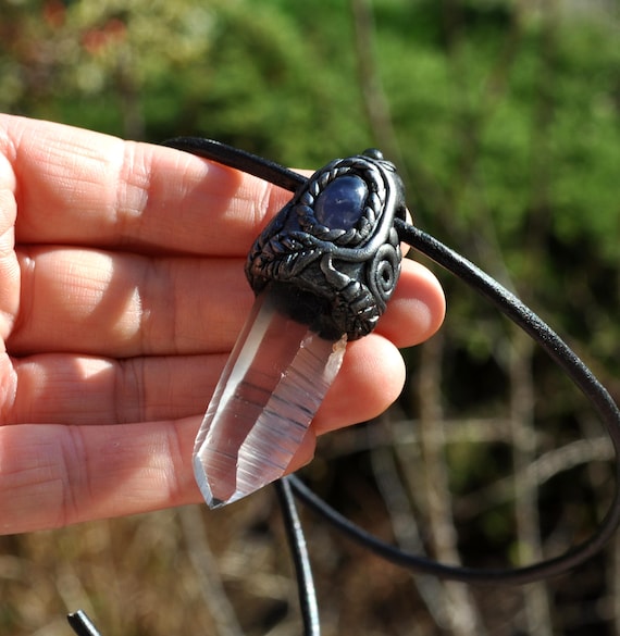 Handsculpted Lemurian Pendant with  Tanzanite & Peridot Necklace