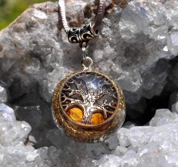 Tiger Eye TREE of LIFE Orgonite® Necklace, Small Pendant, Unisex