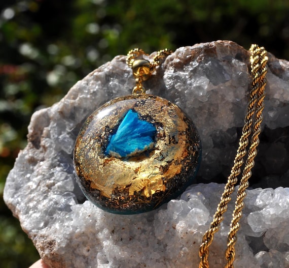 Large CAVANSITE FAN Orgonite® Pendant Necklace Unisex - Rare