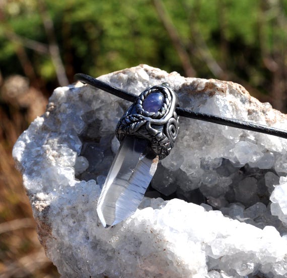 Handsculpted Lemurian Pendant with  Tanzanite & Peridot Necklace