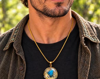 Sällsynt CAVANSIT CLUSTER Orgonite®-hängehalsband unisex med 24k guld