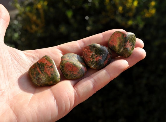 FOUR Unakite Stones, Polished LOT - FREE Delivery !