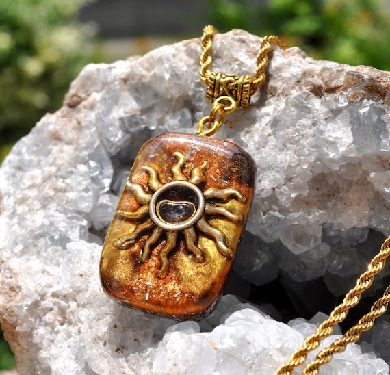 Celestial SUN HESSONITE GARNET Pendant Orgone Orgonite® Pendant Necklace