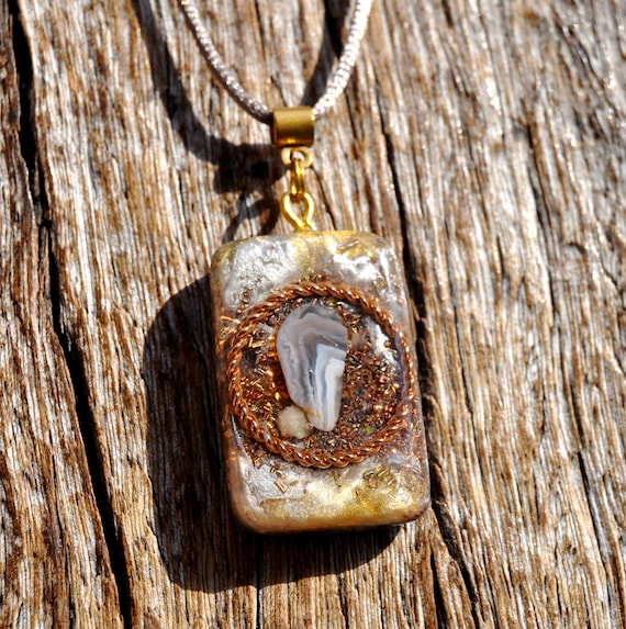Copper Tensor Men's Pendant Orgonite® Orgone Necklace Agate and Rhodizite