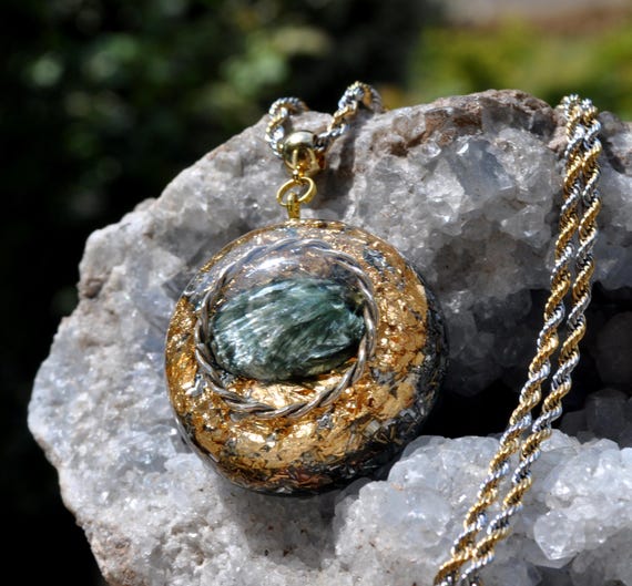 A SERAPHINITE + Silver Tensor Ring Orgonite® Pendant DIVINE CONNECTION Necklace Unisex