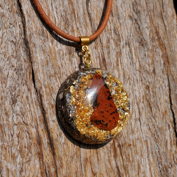 Mahogany Obsidian Orgonite® Pendant Necklace with 24K gold, EMF Protection 5g - Unisex