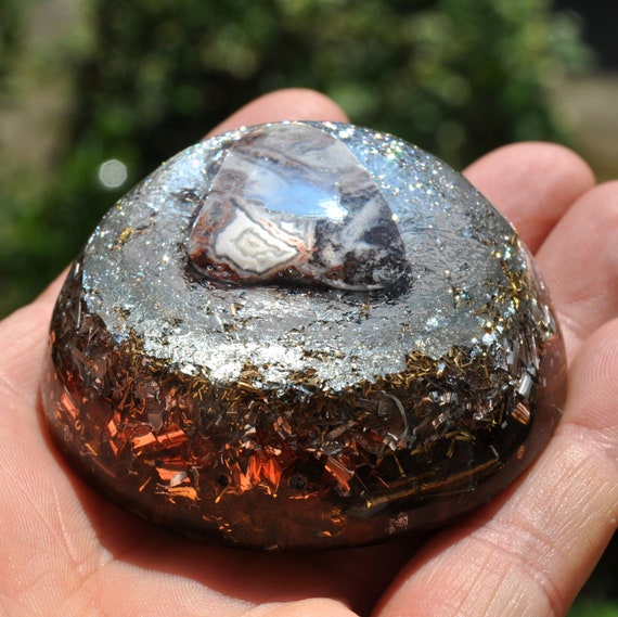 Orgone Dome Orgonite® Orgone Generator with Lace Agate and Silver - EMF Harmonizer - FREE Delivery!