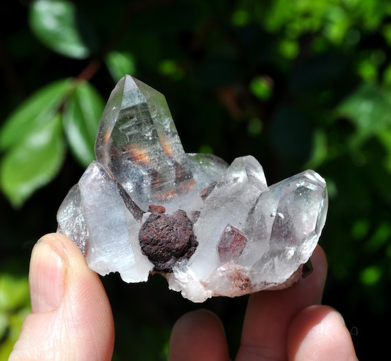 Clear Quartz Cluster with Hematite Crystal Display Specimen 67g - 2.36Oz